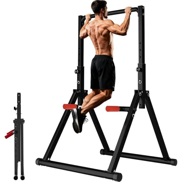 DOBESTS Foldable Power Tower Dip Station Pull-Up Bar Freestanding Height Adjustable Multifunctional Fitness Training Device for Pull-Up Bar Pushups Abdominal Triangle Structure Stable