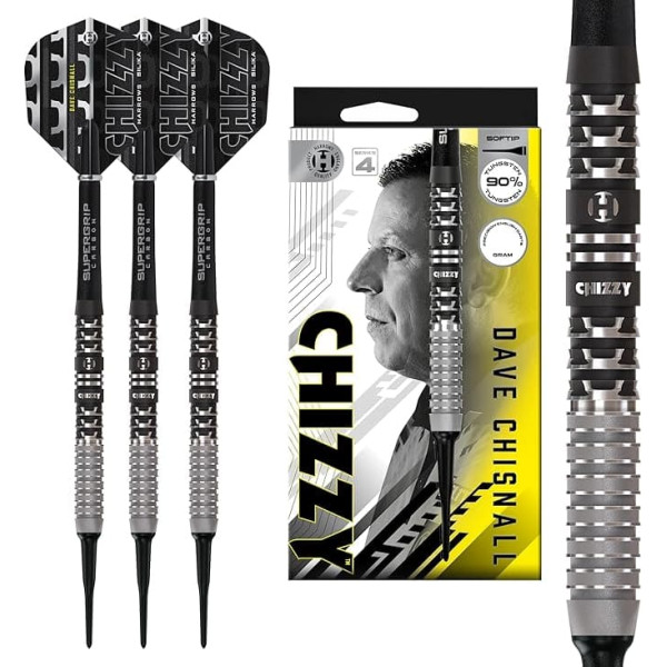 Harrows Chizzy 90% Softtip Tungsten Darts Series 4, Softtip Darts Set Available in 18g & 20g with Black Supergrip Carbon Shafts & Silica Flights | Ideal for Electronic Dartboards
