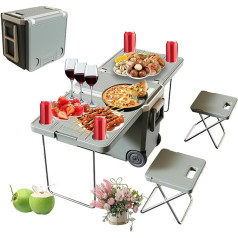 Klappbarer Campingtisch mit Organizer – tragbarer Outdoor-/Indoor-/Grill-/Picknick-/Gartenparty-Tisch mit 2 Stühlen – Kaltverriegelung 15–24 Stunden, Wärmeisolierung 5–6 Stunden