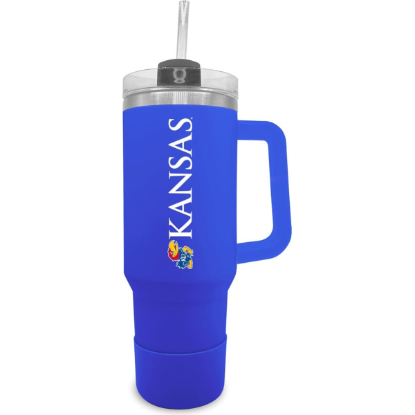 Campus Colors College & University Travel Mug with Handle, Two Options Lid and Straw, Vacuum Insulated Stainless Steel, 1.2 L, Royal Blue