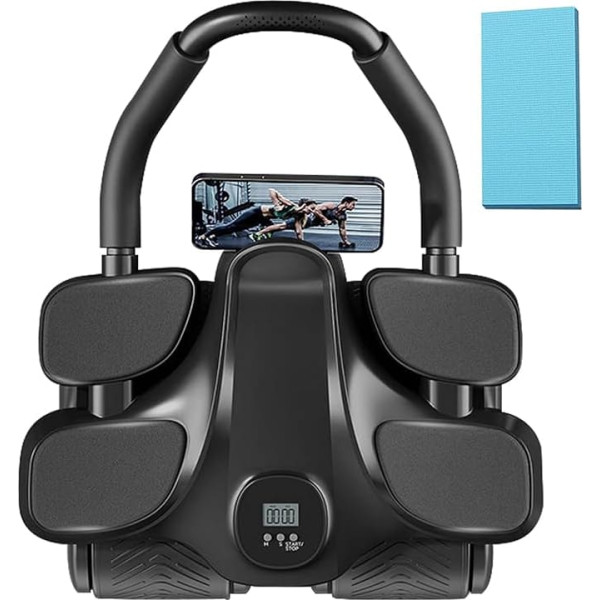 Abdominal Muscle Trainer with Timer and Automatic Return Function - Four Wheel Abdominal Muscle Training Device for Core Muscle Training Fitness Strength Training Men Women Home Fitness Office