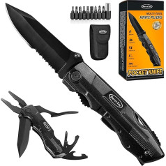 RoverTac Multitool Pocket Knife Men's Gift: Folding Knife Survival Camping Knife, Pliers, Can Opener, 9 Pack Screwdriver, with Safety Lock Nylon Sheath, Gifts for Men, Dad, Him