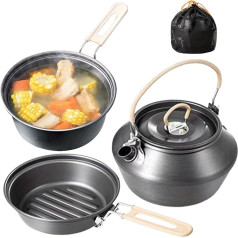 Camping Kochgeschirr | Camping Töpfe Kochset,Küchenzubehör Kochgeschirr für Braten Schmoren Grillen Outdoor Wandern Backpacking Angeln Jagen Picknick Party