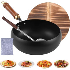 Non-Stick Pots - Cast Iron Pot with Lid Non-Stick Coating with Wooden Handle Induction Electric Hob Camping Home Restaurant Meat