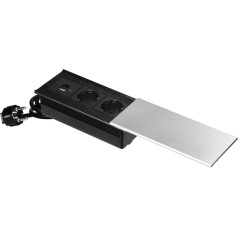 Mēbeļu kontaktligzda ar bīdāmu vāciņu, 2x2P+Z (Schuko), USB A+C, sudraba krāsā
