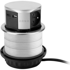 Mēbeles kontaktligzda ?10 cm izvirzīta no galda virsmas ar USB lādētāju un 1,5 m kabeli, 3x2P+Z (franču), 2xUSB (A+C tips; maks. 3A), sudraba krāsā