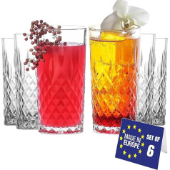 Luxury Water Glasses, Dishwasher Safe, Long Drink Glasses, Set of 6, 360 ml, 100% Lead-Free Crystal Glasses, Drinking Glasses Set, Highball Glasses, Long Drink Glasses Set, Water Glass