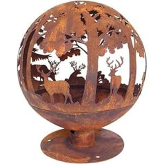 Esschert Rust Effect Fire Ball 58 x 58 x 66 cm Metal Laser-Cut Great Elk Motifs with Safe Stand, Brown Metal Campfire Fire Bowl