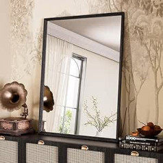 WEER Black Bathroom Mirror, 70 x 90 cm, Rectangular Vanity Mirror Wall Mirror, Vintage Frame, Decorative for Bathroom, Bedroom, Living Room, Horizontal or Vertical