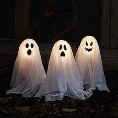 Lights4fun Set of 3 Halloween Ghosts Ghosts | Rod Lights with Ground Spike & Timer | Battery Operated | Outdoor Outdoor Autumn Decoration for Garden, Yard & Patio | (H) 40 x (W) 35 x (D) 8 cm