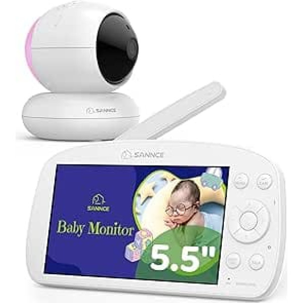 SANNCE Baby Monitor with Camera and Night Light - 720P 5.5 Inch Display 1080P Baby Monitor 5000 mAh Battery with Temperature, Power Failure Alarms, PTZ, IR Night Vision, Feeding Reminder, 1000 Feet