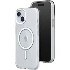 RhinoShield Clear Case Compatible with MagSafe for [iPhone 15], Superior Magnetic Strength, Yellowing Resistance, Crystal Clear, Optimal Protection and Personalised - White Camera Ring