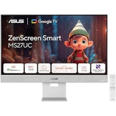 ASUS ZenScreen Smart MS27UC - 27 Inch 4K UHD Monitor - GoogleTV, 5-Watt Speaker, Miracast and Chromecast, DisplayHDR 400 - IPS Panel, 16:9, 3840x2160, HDMI, USB-C with 90W PD, Ergonomic, Remote