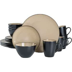 Gibson Soho Lounge Stoneware Round Dinnerware Set, Set of 16, Taupe