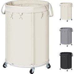150L Laundry Baskets with Wheels, Large Laundry Hamper with Metal Frame and Waterproof Laundry Bag, Laundry Baskets Laundry Trolley for Laundry Room, Bedroom, Bathroom, Beige
