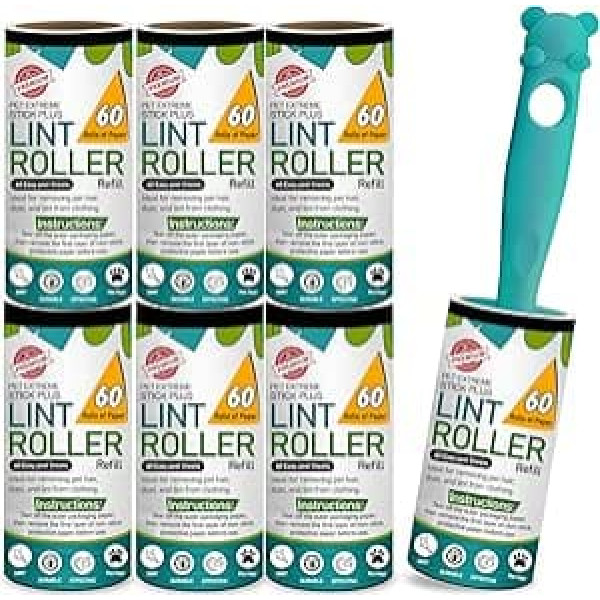 G4GADGET Lint Roller for Pet Hair - 7 Refills (420 Sheets) with 1 Handle - Extra Sticky Lint Remover for Clothes, Furniture, Carpet - Cat & Dog Hair, Dust & Lint Cleaner