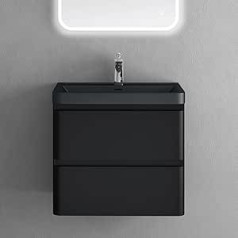 doporro Bathroom Furniture Set, Wash Basin with Base Cabinet, Wash Basin Cabinet, Matt Black, 60 x 42 x 55 cm, Includes Cast Mineral Basin