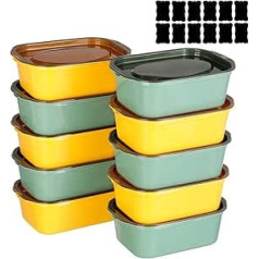 Cozary Pack of 10 Rectangular Food Storage Containers, 1100 ml Storage Jars with Lid, Airtight, Stackable, Microwave & Dishwasher Safe, for Mealprep & Organisation (5 Yellow + 5 Green)