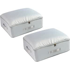 Pack of 2 Storage Bags, 54 x 42 x 30 cm, Space-Saving Compressing Organiser with Reinforced Handle, Large Duvets, Storage, Bed Linen for Clothes, Blankets (Light Grey)