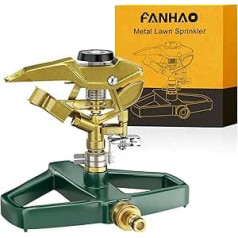 FANHAO Lawn Sprinkler with Metal Base, Pulsation Sprinkler, Impulse Sprinkler for Irrigation Areas up to 540 m², 360° Rotatable for Large Area Coverage