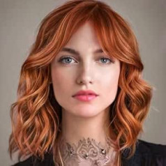 WOKESTAR Bob Curly Wig with Fringes, Short Synthetic Wavy Wigs for Women, Red Ginger Colour