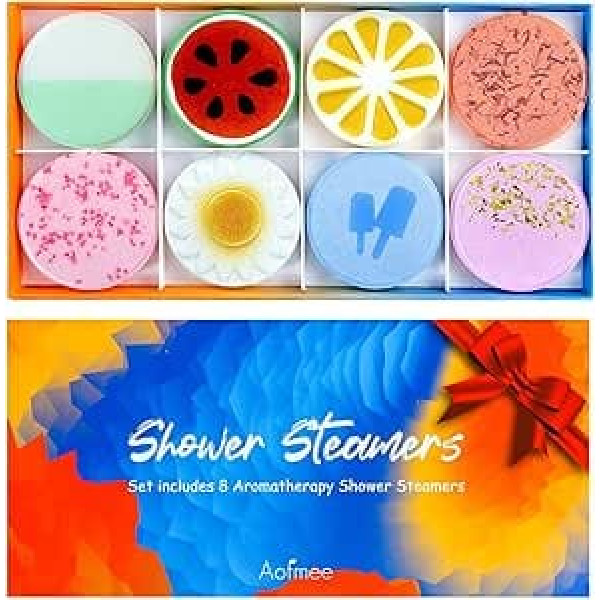 Aofmee Shower Bombs Set - 8 Pieces Shower Steamers Aromatherapy Gift Set, Shower Bomb with Essential Oils for Relaxation, Birthday Gift Women, Men, Wellness Set for Girlfriend, Mum, Dad