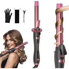 Automatic Hair Curler with Clamp, Rotating Curling Iron, 1 Inch with Tourmaline Ceramic, 110 V-240 V, Extra Long Barrel Curling Irons Creates Loose Curls for Medium Long Hair, Rose Gold
