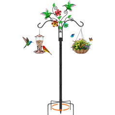 Doppelte Schäferhaken für den Außenbereich, 200 cm, Vogelfutterstation mit 5 Zinken, verstellbar, strapazierfähig, Pflanzenaufhänger, Kolibri-Kunst für Outdoor-Pflanzen, Kolibri-Futterstation