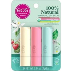 eos 100% Natural & Organic Lip Balm Trio - Vanilla Bean, Sweet Mint and Strawberry Sorbet, Made for Sensitive Skin, Lip Care Products 4g, Pack of 3