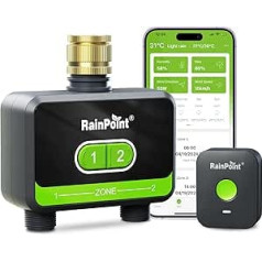 RAINPOINT Irrigation Computer WLAN 2 Outputs, Brass Inlet, Automatic Garden Watering Timer with App/Voice Control, WLAN Irrigation System for Greenhouse Garden