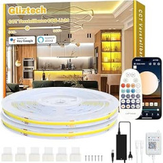 20 m Cob LED Strip, Warm White, Alexa Compatible, 3000 K to 6500 K LED Strip, Warm White to Cool White Dimmer, Ultra Bright LED Strip, LED Under-Unit Light with Remote Control and App for Kitchen,