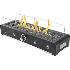 onlyfire 72 cm Table Gas Fire Pit, 6.5 kW Propane Gas Table Fire with Rear Air Inlet, Glass Wind Protection and Lava Stone, Smokeless Table Fire Pit for Outdoor Garden Patio, Rectangular