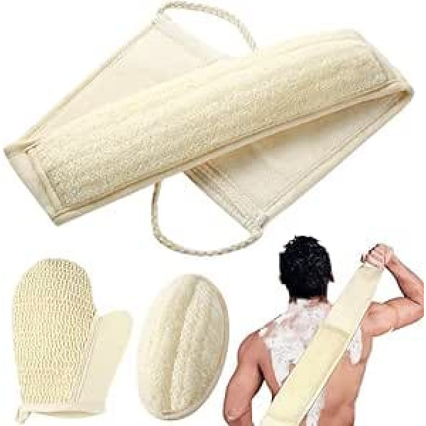 Natural Loofah Sponge Exfoliating Body Scrubber Loofa Back Scrubber for Men Women 3 Pack Loofah Sponge Pads and Exfoliating Glove Deep Cleansing and Revitalizing Your Skin