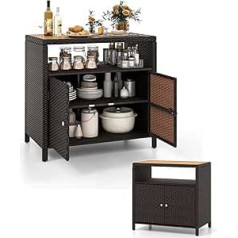 KOMFOTTEU Rattan Garden Cabinet, Storage Cabinet Sideboard with Acacia Wood Worktop, Garden Shed with Double Doors, Rattan Cabinet 90 x 53 x 86 cm (Brown)