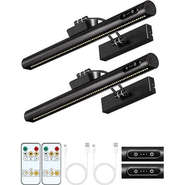 OUTON 40 cm Picture Light Wireless Rechargeable with Remote Control + Touch, LED Battery Wall Light, Picture Lighting, Dimmable 3-Colour Timer, 4000 mAh USB-C Rechargeable, Wall Lamp for Painting