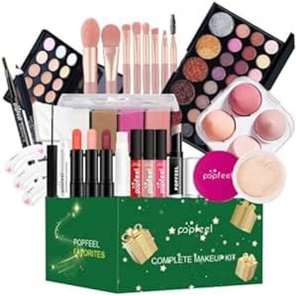 FantasyDay Xmas Make-Up Sets Advent Calendar 2025 Multifunctional Cosmetic Vanity Case Girls Makeup Gift Set - Makeup Kit with Eyeshadow Palette Lipstick Concealer Powder Blush Mascara