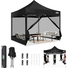 COBIZI Gazebo 3 x 3, Folding Gazebo 3 x 3 Waterproof Stable, Gazebo Foldable Anti-UV with Mesh Side Walls, Gazebo for Camping Events, Party Tent, Garden Tent with Carry Bag (3 x 3 m, Black)
