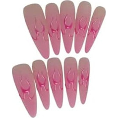 Handgefertigte Kunstnägel EP3AmStiletto-Kunstnägel, Farbverlauf in Drachenfruchtrosa mit Flammenmuster, wiederverwendbar, 10 Stück