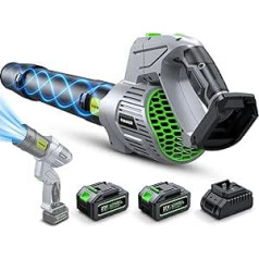 Cordless Leaf Blower - 990,000 rpm Leaf Blower - Air Blower with 2 Batteries & Charger, 5-Level Creation, Quiet & Powerful Hand Blower for Garden, Leaves, Dust & Snow, Grey