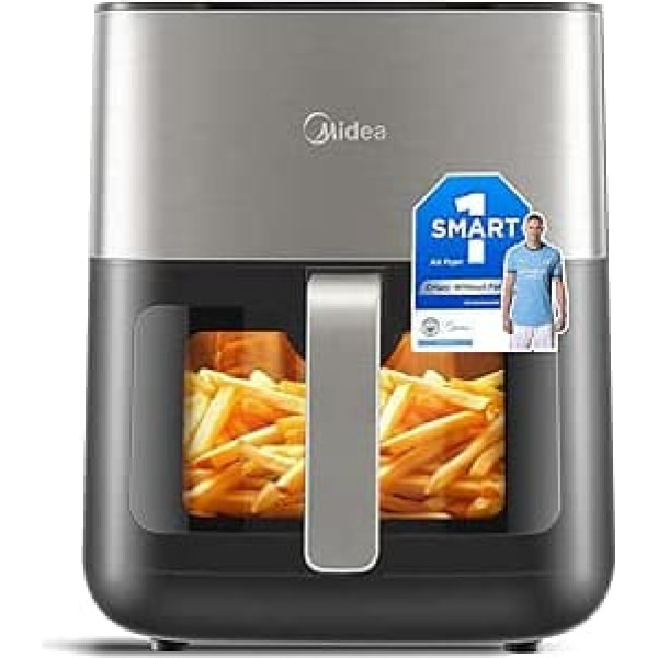 MIDEA Digital Air Fryer, 6.5 L Airfryer LED Touch Screen Hot Air Fryers XL, Adjustable Heating, Wind & Timer Temperature, Less Oil, 2000 W, Black
