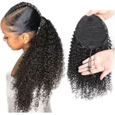 Frauen Echthaar-Pferdeschwanz-Verlängerung, 25,4–61 cm lang, Afro-verworrenes lockiges Pferdeschwanz-Haarteil mit Kordelzug, Mogolian Remy-Haar-Clip-in-Afro-gelockte Pferdeschwanz-Verlängerung Täglich