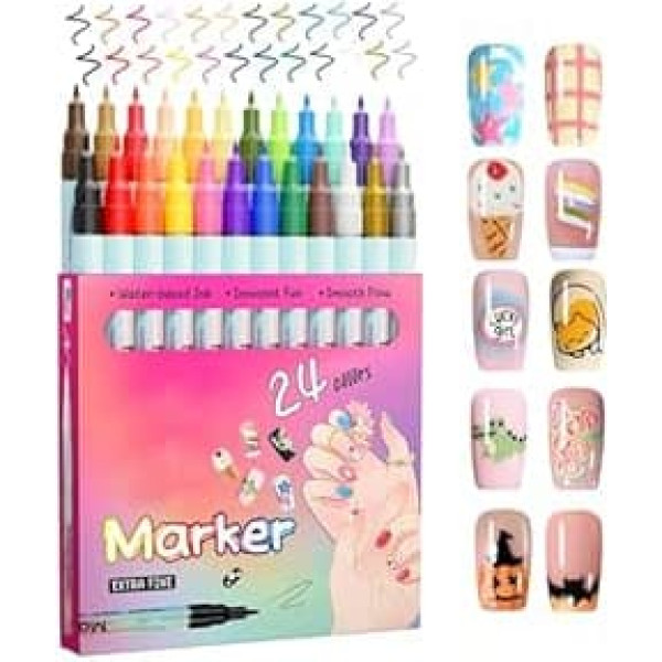 Nagellackstifte, 24 Farben, schnell trocknende Stifte für Acrylfarben, auffällige Farbtöne, gepunktetes Futter für Anfänger, Teenager, Mädchen, Party