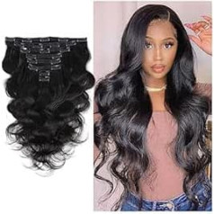 Wig 8 Pieces Clip in Hair Extensions Long Wavy Black Hair Extensions Thick Hairpieces Human Hair Double Weft Brazilian Remy Human Hair 8A Clip in Extensions for Women