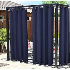 Outdoor Curtains with Eyelets Top and Bottom, Blackout Curtain, Sun Protection, Waterproof, Windproof for Balcony, Porch, Pergola, 1 Panel (Colour: Blue, Size: 2.5 x 2 m)