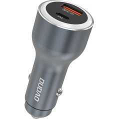 Dudao USB-A USB-C PD PD QC LED auto lādētājs 120W - pelēks