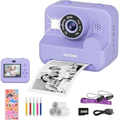 Instant Camera 2.4 Inch Kids Camera with Printing Paper and 32GB Card Selfie Video Mode Gift for Kids Boys Girls 3-14 Years (Purple)
