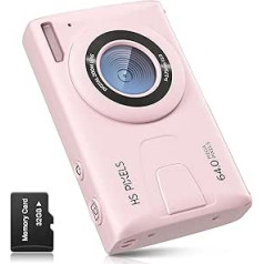 Digital Camera CCN, 64MP 1080P FHD Photo Camera with 3.0 Inch Screen, 18X Digital Zoom, Portable Compact Camera with 32GB TF Card, USB Cable, for Teenagers, Adults, Beginners, Pink