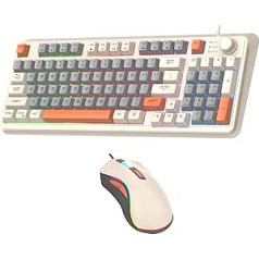 Lancoon Wired Keyboard and Mouse Set with 94 Keys Volume Control Colourful Light Ergonomic Mice Adjustable DPI Side Buttons for PC Laptop Tablet Computer Office (White)