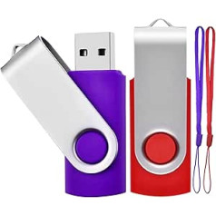 2 Pack 32GB USB 2.0 Flash Drive Rotating Flash Drive with Strings Good Gift for Kids, Parents and Friends (32GB, Red/Purple)