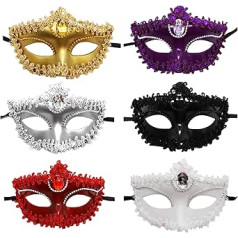 Pack of 6 Venetian Masks, Halloween Half Mask, Masquerade Mask, Suitable for Sexy Costume Ball, Carnival Party, Christmas, Masquerade Ball